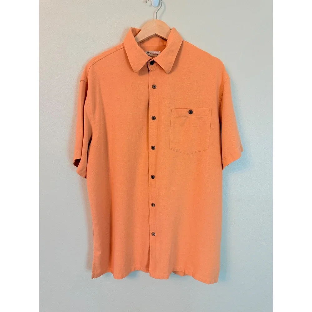 Tommy Bahama 100% Silk Camp Shirt Peach Camp Collar Button Up Size L - Picture 3 of 6